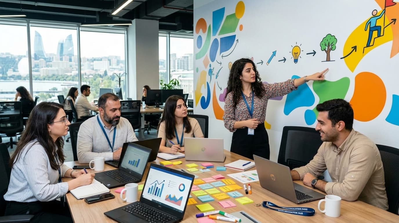 Bakı ofisində komanda bacarıqların inkişafı planını müzakirə edir